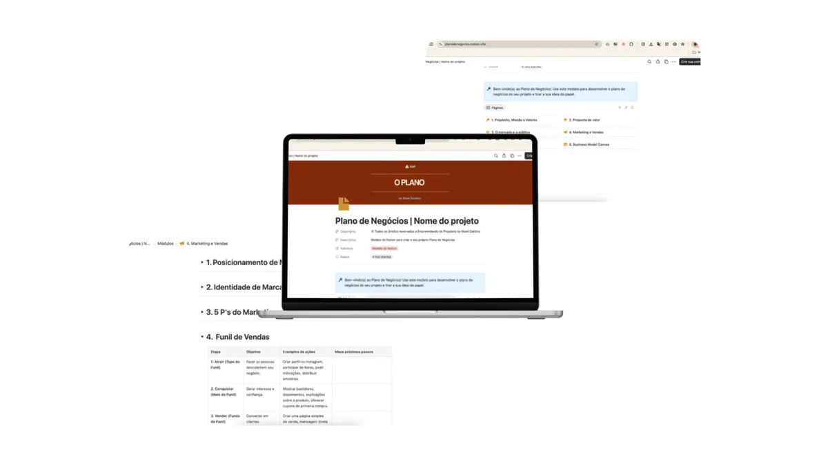 Templates do Bootcamp no Notion exibidos em um laptop